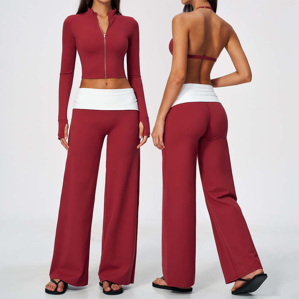 Yoga Fitness Usa - Zipjas, wijde broek, 2-delige yogaset, dames,